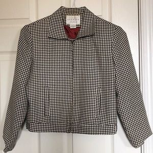 Vintage brown and white houndstooth cropped blazer